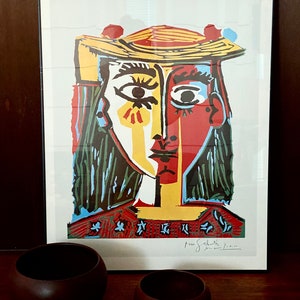 With frame/Pablo Picasso Woman with hat Abstract Painting Poster