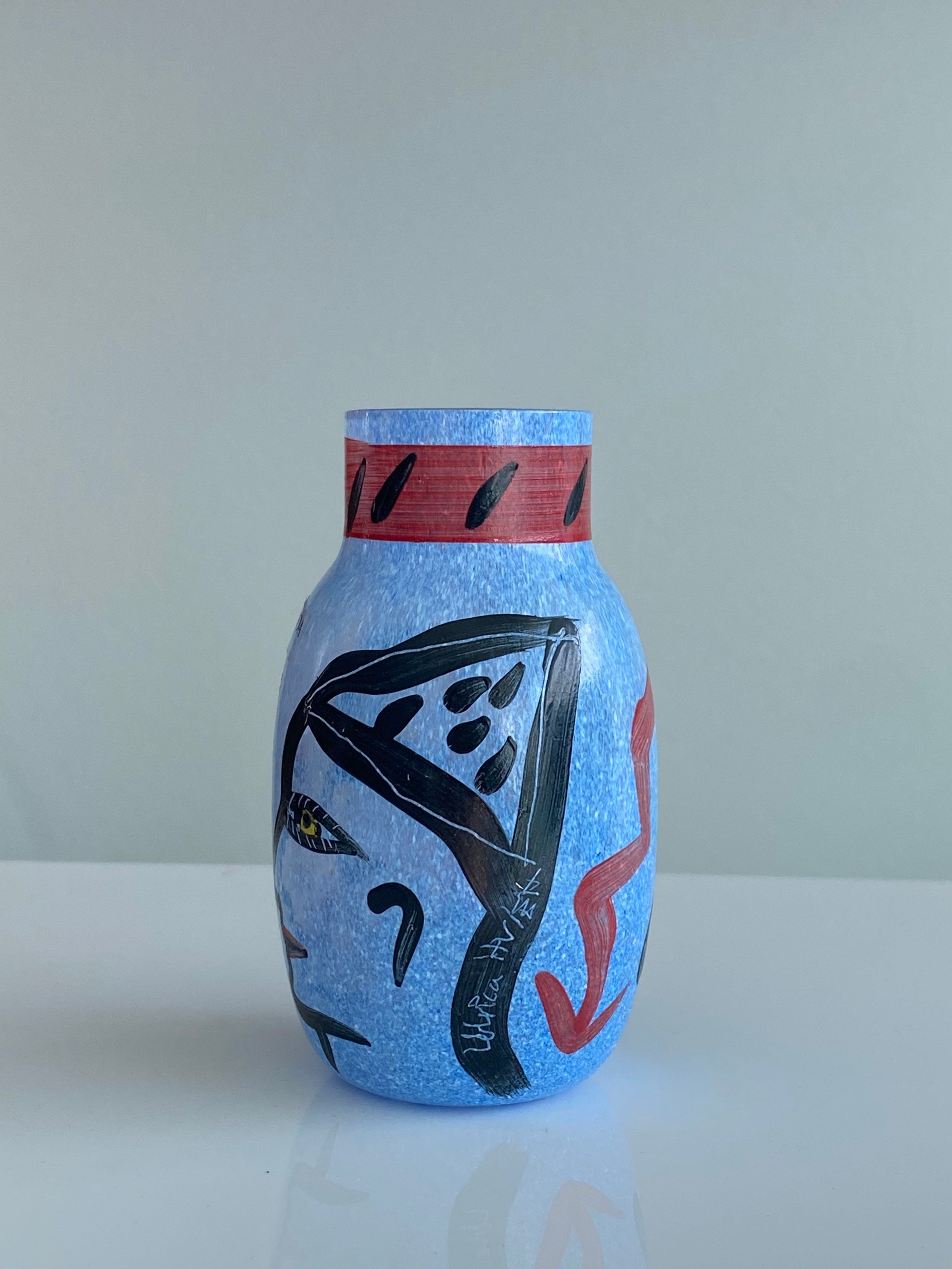 Rare Signed/ Vintage Kosta Boda Glass Vase Hand Painted by Ulrica