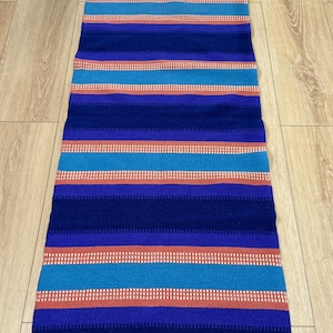 Bright and joyful Mid Century Modern Vintage Finnish woolen Rug (Raanu),handmade in Finland in 1970