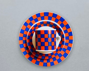 Vintage Arabia Finland ceramic set included coffee cup, saucer and desert plate named "Tammi” 1970s