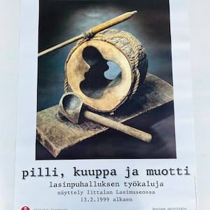 Póster de la exposición Iittala de 1999, original, coleccionable y de época, con la herramienta de jarrón de Alvar Aalto, fabricado en Finlandia