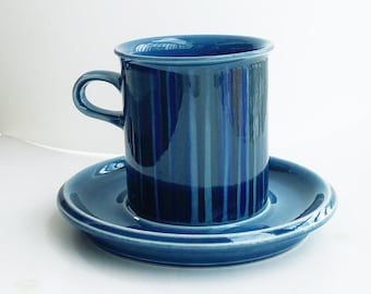 Very rare arabia coffee cup set include saucer named "Kosmos" blue version designed by Gog and Ulla Procope, 1960s, Made in Finland