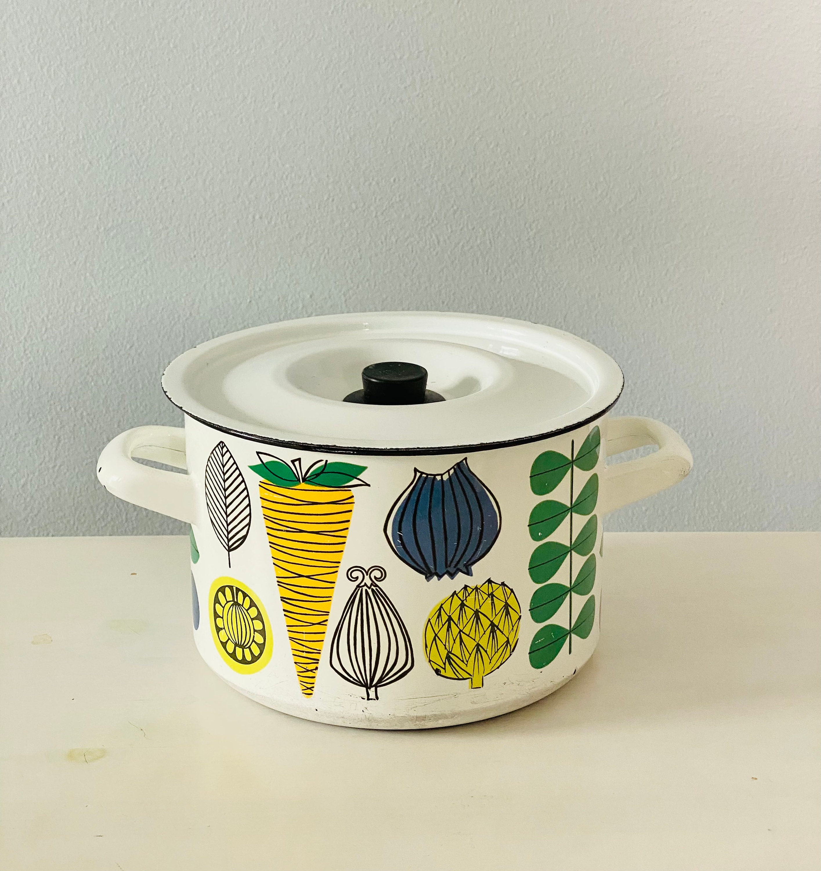 Earlier Version/rare Vintage Finel Arabia Enamel Pot Vegeta by 