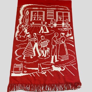 Storytelling and joyful vintage Finnish woolen tapestry  (Täkänä ) with double side waving ,made in Finland in 1960s