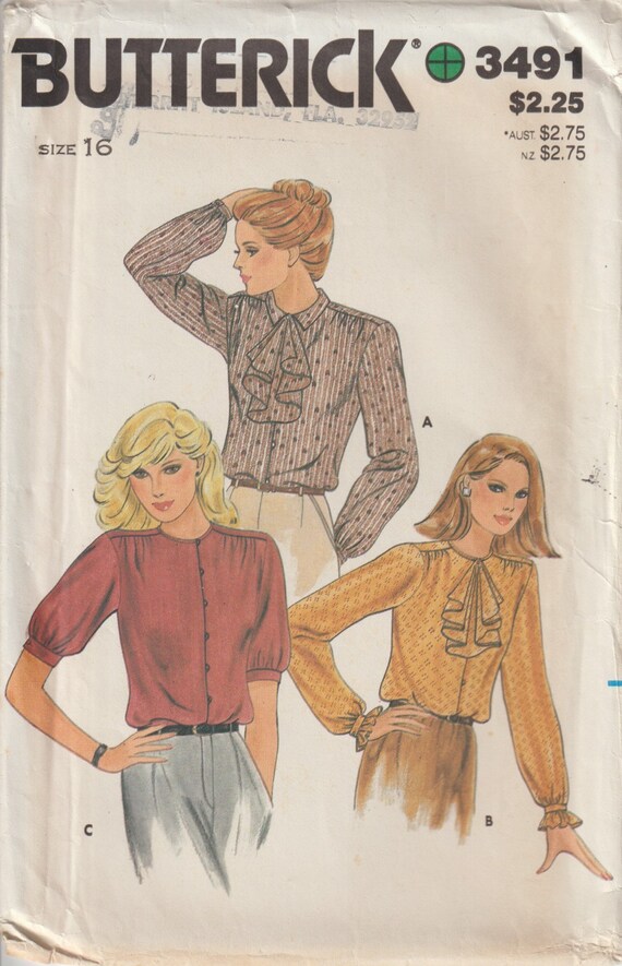 Size 16 Bust 38 Butterick 6777 Blouse Vintage Uncut Sewing Pattern