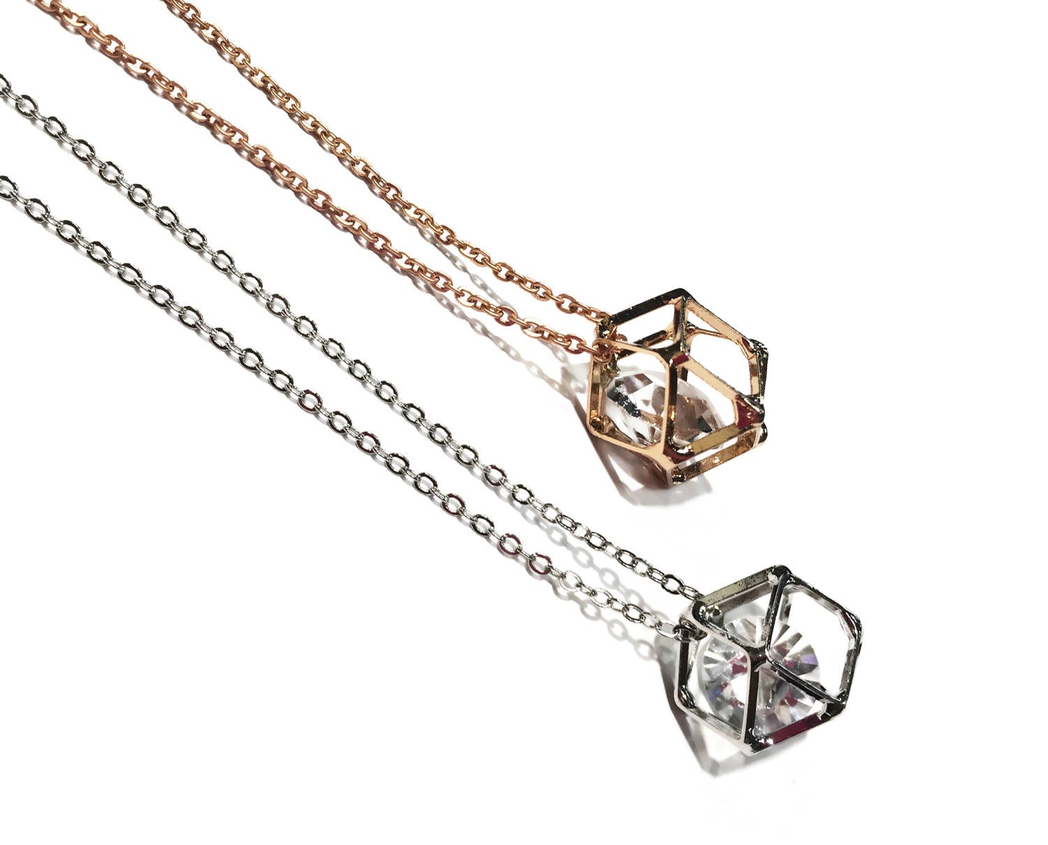 Geometric Caged Crystal Pendant Necklace Crystal Cage Etsy