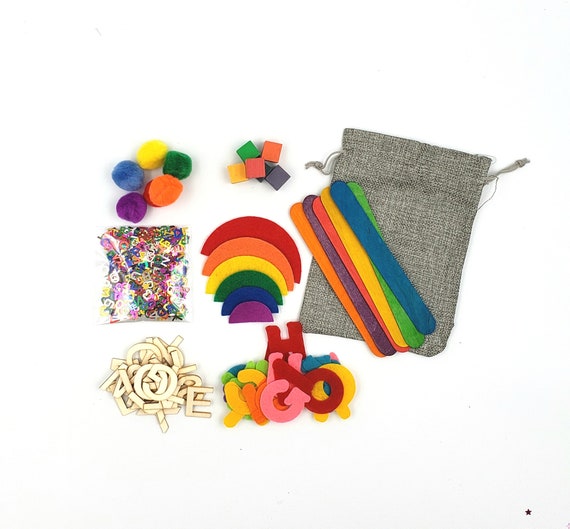 Rainbow Sensory Tray Activity Set/colors Sensory Bin Kit/small World Play  Wooden Peg Dolls/loose Parts/imaginative Play Kit 