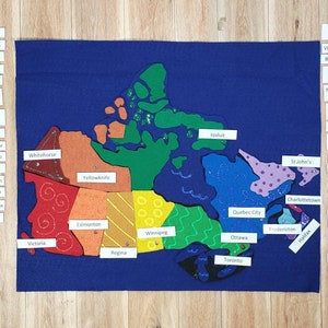 Karte von Kanada-Filz-Set, Provinzen, Gewässer, kanadische Hauptstädte, Geographie-Einheitsstudie, Geographie-Filzbrett | homeschool