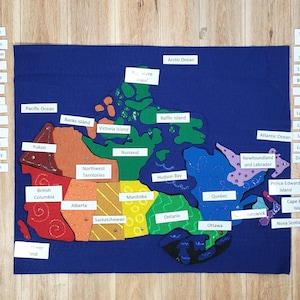 Kanada Landkarte, Filzset, Provinzen, Gewässer, Kanadische Hauptstädte, Geographie Einheitsstudie, Geographie Filztafel | Hausschule