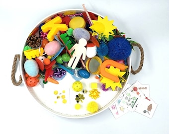 Rainbow seek and find sensory bin | I spy | Rainbow loose parts | Matching sensory bin | Seek and find sensory kit | twig and daisy |