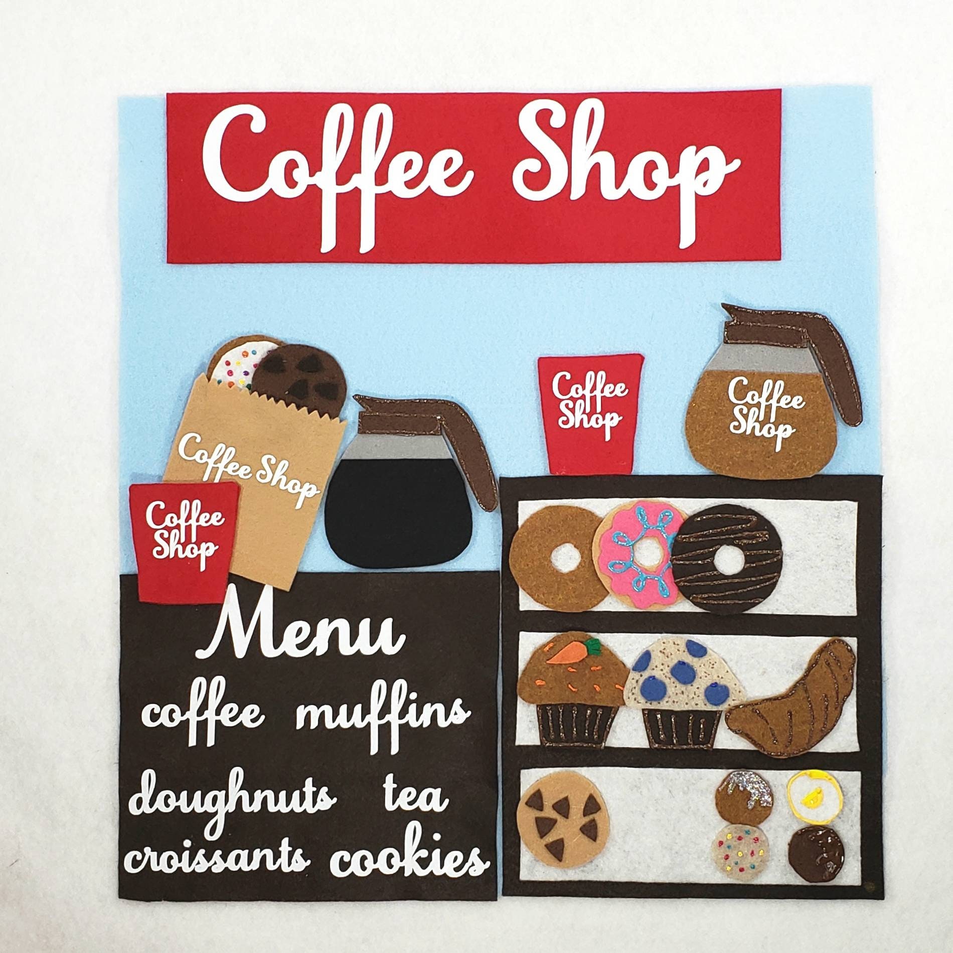 Felt Model Coffee Shop Play Set | Pretend Cafe Wall Decor - Etsy