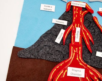 Inside a Volcano Felt Board Set with laminated labels.