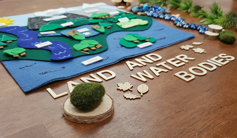 Land and Water Felt Set, Water Bodies Classification, Landform unit study, montessori, water body unit study, geography homeschool image 1