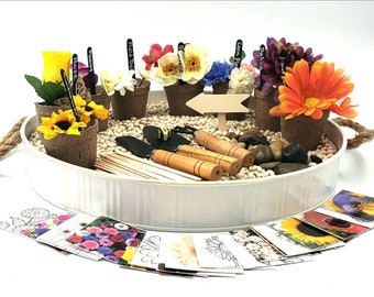 Plant a Garden Sensory Bin | 8 types of flowers and classification cards | plants science botany | Gardening small world | plant tuff tray