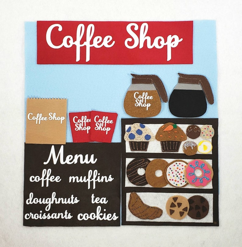 Felt Model Coffee Shop Play Set | Pretend Cafe Wall Decor - Etsy