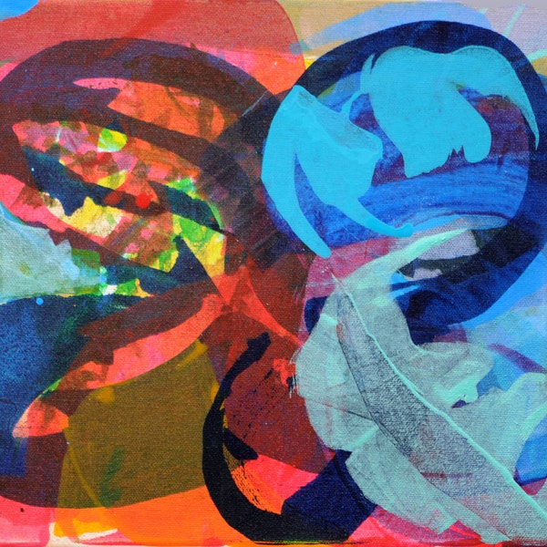 Original Abstract Painting - Colorful Abstract Art - 'Flora and Fauna #4' - Acrylic Ink on Canvas - 9.5 x 12 inches - FREE SHIPPING