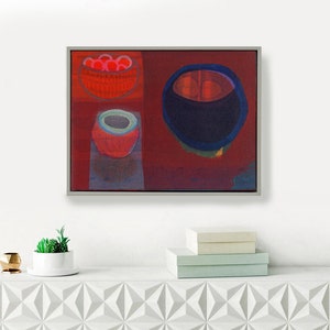 Still Life with Cherries, Red Abstract Painting, Gift for Her Framed