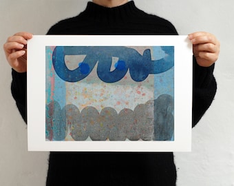 Impresión de onda abstracta azul, regalo artístico para él