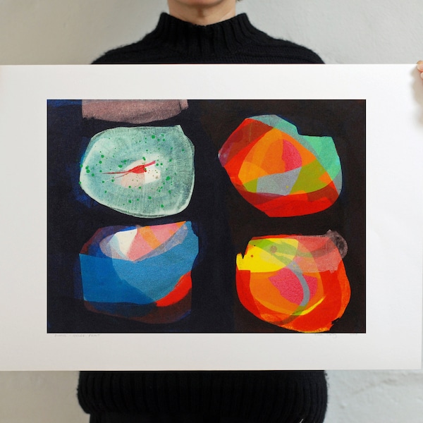 Abstract Flower Heads Art Print: Giclee Lily Pond Reproduction