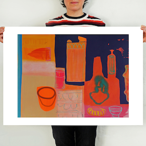 Large Wall Art Interior Still Life in Orange and Pink - 'Room #2'