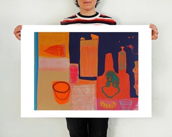 Large Wall Art Interior Still Life in Orange and Pink - 'Room #2'