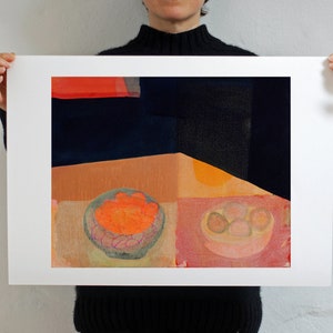 Abstract Art Print Bowl of Oranges, Gift For Her, Wall Art Orange