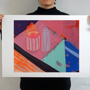 Arte astratta rosa, regalo per lei, stampa astratta "Stripy Sweetie Jars"