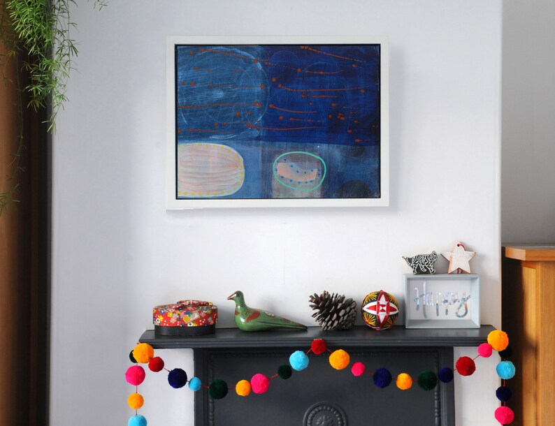 Original Blue Abstract Painting - ‘Underwater with Green Circle’ Original Blue Abstract Painting - ‘Underwater with Green Circle’