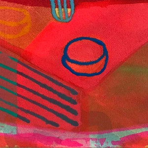 Original Art Red Abstract Painting, Still Life Painting 'Sunset Table 2' image 6