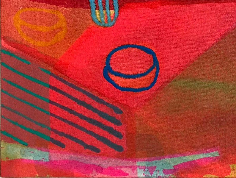 Original Art Red Abstract Painting, Still Life Painting 'Sunset Table 2' image 6