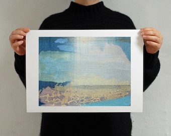 Impresión de paisaje marino, arte mural abstracto azul