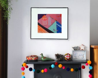Pink Abstract Art, Still Life Table Top Print, Stripy Sweetie Jars