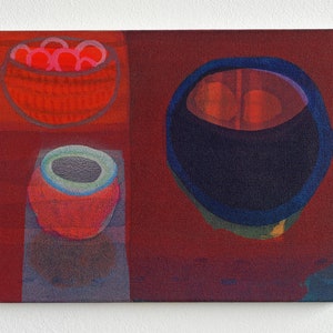 Still Life with Cherries, Red Abstract Painting, Gift for Her Unframed