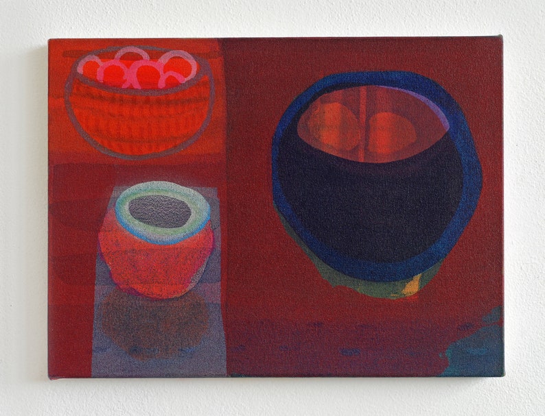 Still Life with Cherries, Red Abstract Painting, Gift for Her Unframed