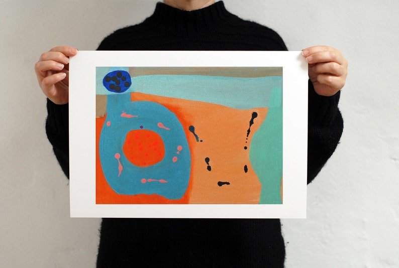 Lámina abstracta naranja de la Costa Azul, regalo para ella 12.5 x 9 inches