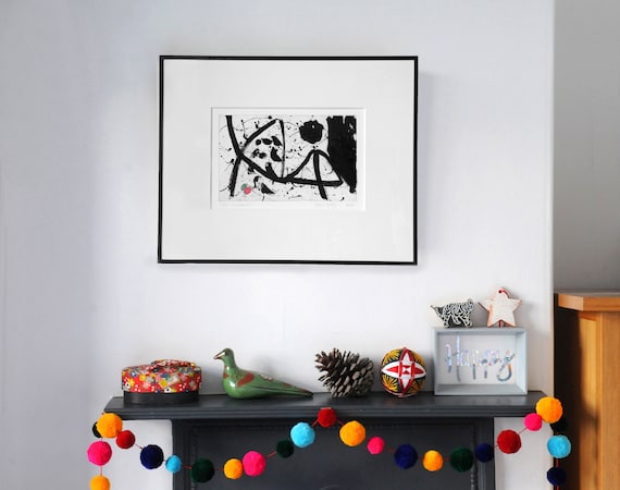 Original Etching Art Print: Abstract Fisherman on Somerset Paper