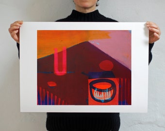 Red Abstract Art Giclee Print: 'Sunset Table' - A2 Size