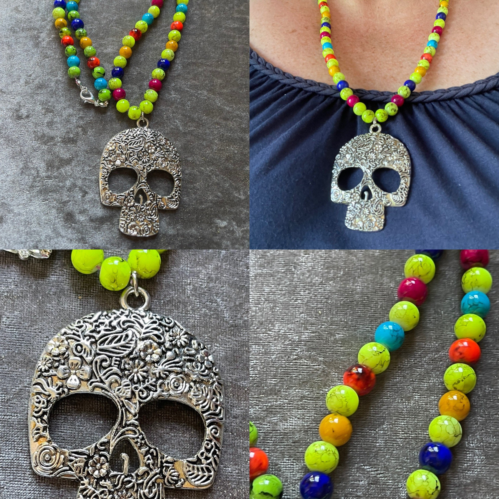 Large skull beaded necklace | Etsy