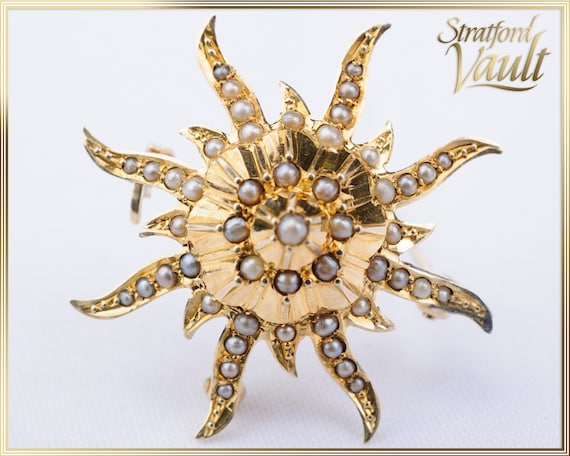 Antique Art Nouveau ~ Sunburst Seed Pearl Sixteen… - image 1