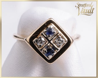 Vintage ~  Ladies Diamond Ring ~ 14K Yellow Gold ~ .06ctw Single Cut F/VS2 Diamonds ~ 2 x 2.0mm Blue Sapphires ~ STR21140 ~ GIA ~ 1500.00