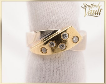 Vintage ~ Anillo de bypass de diamantes para señoras ~ 18K amarillo & oro blanco ~ 0.15ctw genuino brillante corte H / SI2 diamantes ~ STR21034