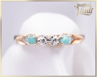 Vintage ~ Ladies Diamond & Turquoise Ring ~ 14K/18K Yellow Gold ~ Genuine Single Cut Diamonds ~ Genuine Turquoise ~ STR21012