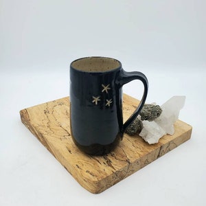 Mug, Hand Carved Black and Tan Peony Mug, Handmade, Stoneware, ceramic, coffee and tea cup image 2