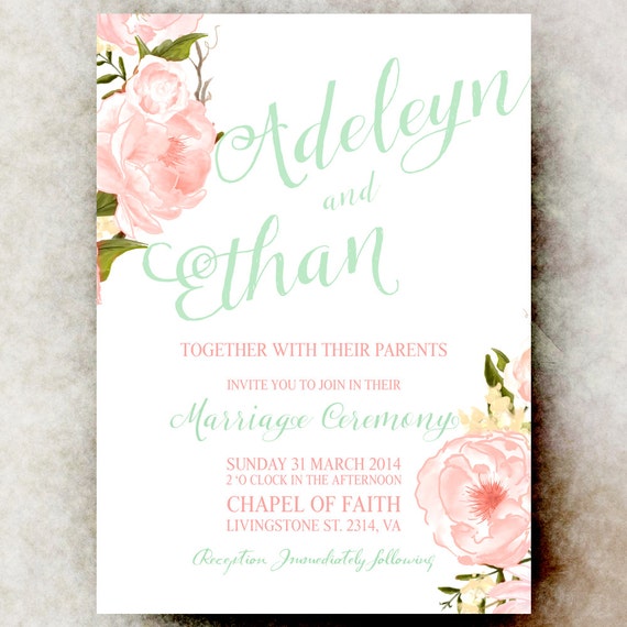 Mint Green Wedding Invitation / mint green calligraphy wedding