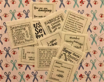 Sewing Phrases Word Blocks / fabric word phrases / junk journal / scrap journal / junk journal ephemera / scrap journal ephemera