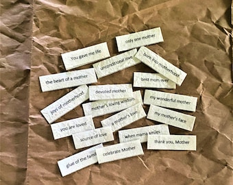Mother's Day word tiles /  words on fabric /  junk journal  / scrap journal / junk journal ephemera