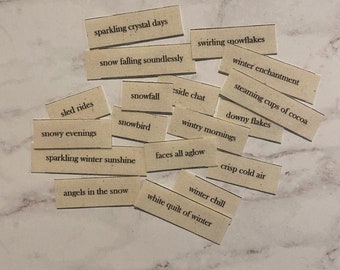 Winter word tiles # 2 / 18 word tiles / words on fabric / fabric word tiles / junk journal ephemera / scrap journal ephemera