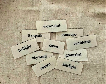 Earthtones mini word tiles / set of 10 word tiles / fabric printed words / junk journal ephemera / scrap journal ephemera