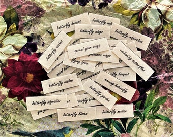 Butterfly Word Tiles / fabric word tiles / fabric words / junk journal ephemera / scrap journal ephemera