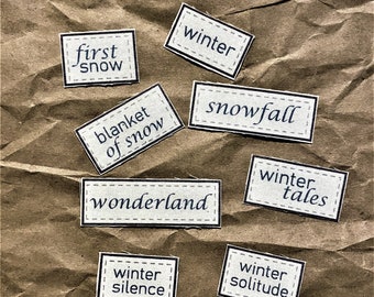Winter Word Bricks /  Words on fabric  /  junk journal  / scrap journal / junk journal ephemera